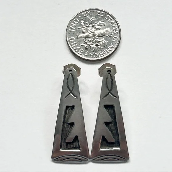 Vintage Hopi Overlay Sterling Silver Earrings